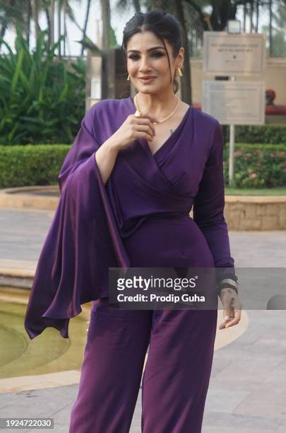 Raveena Tandon attends the 'Karmma Calling' Disney+ Hotstar web series photocall on January 11, 2024 in Mumbai, India.