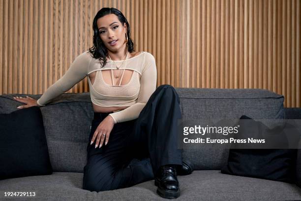 Singer Chanel poses after an interview for Europa Press for her new album '¡Agua!', at the Sony offices, on 11 January, 2024 in Madrid, Spain. Chanel...