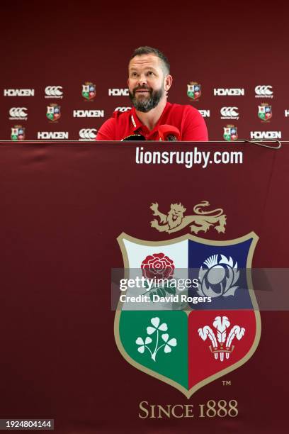 Andy Farrell, Head Coach of British & Irish Lions speaks to the media during the British & Irish Lions Head Coach Announcement for the 2025 Tour to...