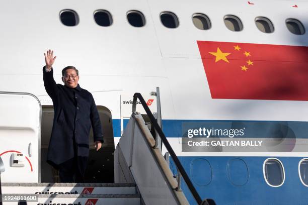 Chinese prime minister Li Qiang arrives at Zurich Airport, canton of Zurich, on January 14, 2024 ahead the 54th Annual Meeting of The World Economic...