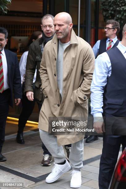 Jason Statham leaving the Ham Yard Hotel on January 11, 2024 in London, England.