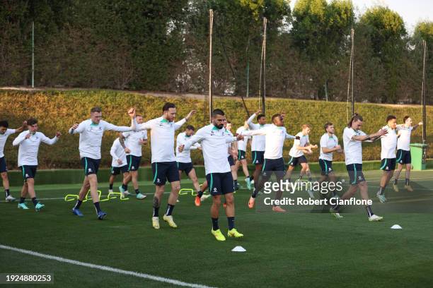 General view during an Australia Socceroos training session ahead of the the AFC Asian Cup at Qatar University Field 11 on January 11, 2024 in Doha,...