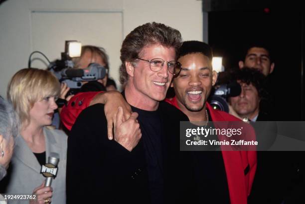 American actor Ted Danson and American actor and rapper Will Smith, attend the Westwood premiere of 'Made in America', held at the Mann Bruin Theatre...