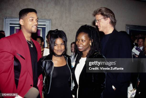 American actor and rapper Will Smith, American actress Nia Long, American actress and comedian Whoopi Goldberg, and American actor Ted Danson attend...