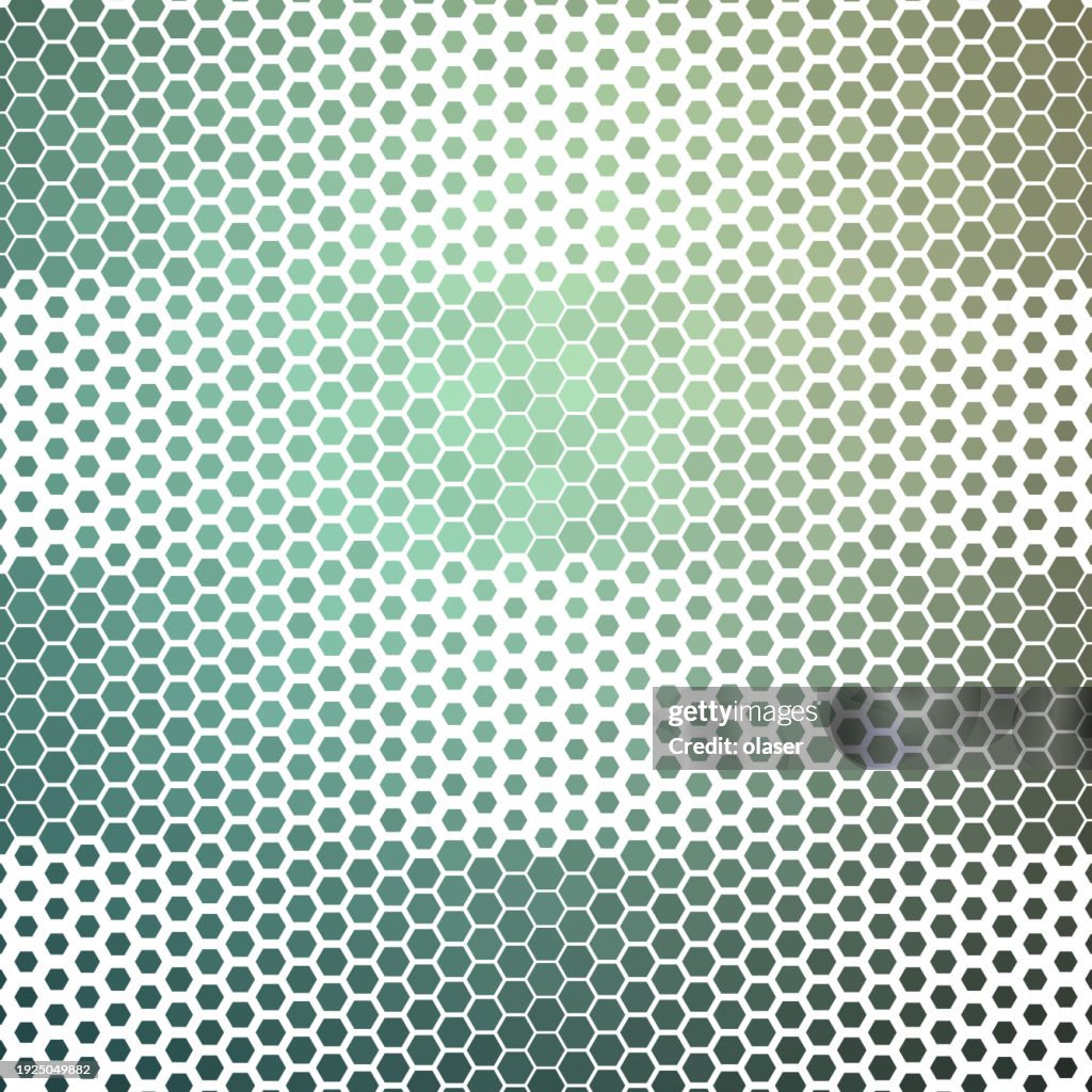 Cuatro secciones verdes de patrón de desvanecimiento horizontal de puntos hexagonales