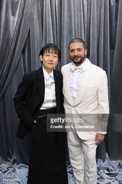 Director Celine Song and actor John Magaro are photographed for Los Angeles Times on January 7, 2024 at the 81st Annual Golden Globe Awards held at...