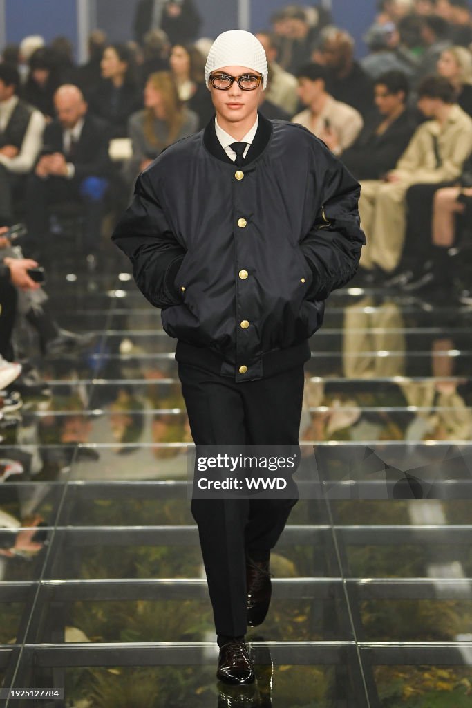 Model on the runway at Prada Men's Fall 2024 as part of Milan Men's ...