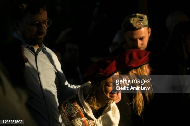 Family react during the funeral of Master Sgt. Daniel Weidenbaum on January 14, 2024 in Ra'anana, Israel. The Israel Defense Forces announced that...
