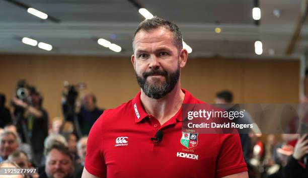 Andy Farrell, Head Coach of the British & Irish Lions walks into the conference room during the British & Irish Lions Head Coach Announcement for the...