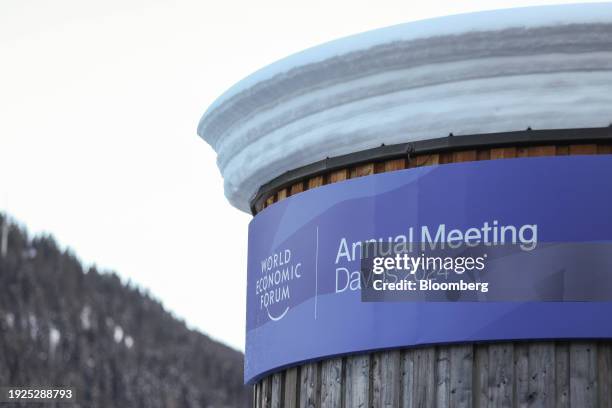 The World Economic Forum logo on the Congress Center ahead of the World Economic Forum in Davos, Switzerland, on Sunday, Jan. 14, 2024. The annual...