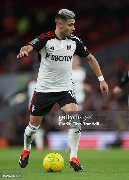 Andreas Pereira of Fulham on the ball during the Carabao Cup Semi Final First Leg match between Liverpool and Fulham at Anfield on January 10, 2024...