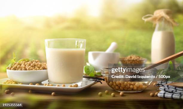 close-up of breakfast on table - hemp milk stock pictures, royalty-free photos & images