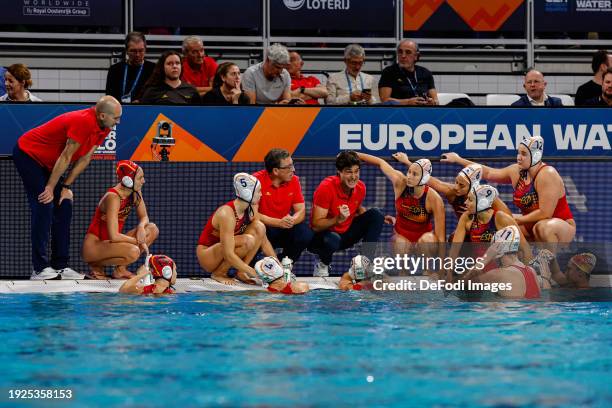 Head Coach Miguel Angel Gaia of Spain during break time, Nona Perez Vivas of Spain, Beatriz Ortiz Munoz of Spain, Anna Espar Llaquet of Spain, Isabel...