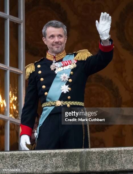 King Frederik X of Denmark after his proclamation at Christiansborg Palace on January 14, 2024 in Copenhagen, Denmark. King Frederik X is succeeding...