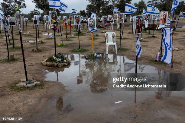 Israelis visit the Nova rave massacre site, on January 11 in Re'im, Israel. Now open to the public, the site of the October 7th Hamas attack on the...