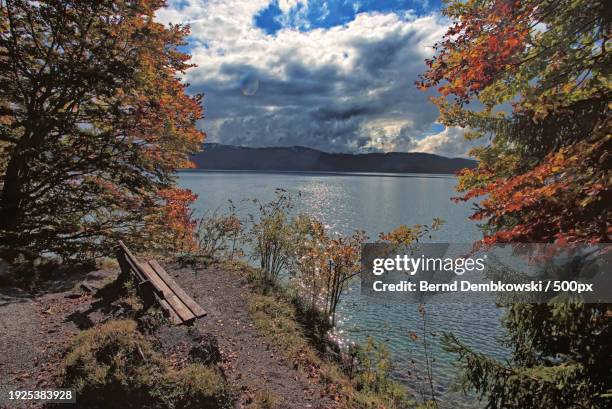 scenic view of lake against sky during autumn - bernd dembkowski stock pictures, royalty-free photos & images