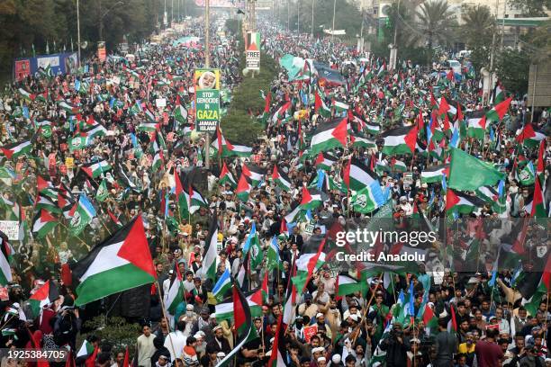 Supporters of the religious and political party Jamaat-e-Islami attend a demonstration against Israeli airstrikes on Gaza, to show solidarity with...