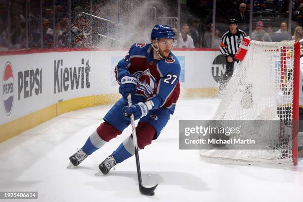 Jonathan Drouin of the Colorado Avalanche skates against the Vegas Golden Knights at Ball Arena on January 10, 2024 in Denver, Colorado.