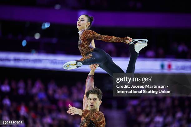 Lucrezia Beccari and Matteo Guarise of Italy compete in the Pairs Free Skating during the ISU European Figure Skating Championships at Zalgirio Arena...