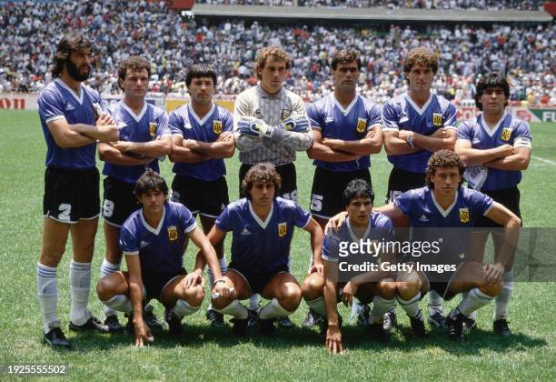 The Argentina team line up for a picture prior to the FIFA 1986 World Cup quarter-finals victory over England in the Azteca stadium on June 22, 1986...
