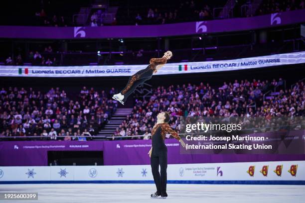 Lucrezia Beccari and Matteo Guarise of Italy compete in the Pairs Free Skating during the ISU European Figure Skating Championships at Zalgirio Arena...