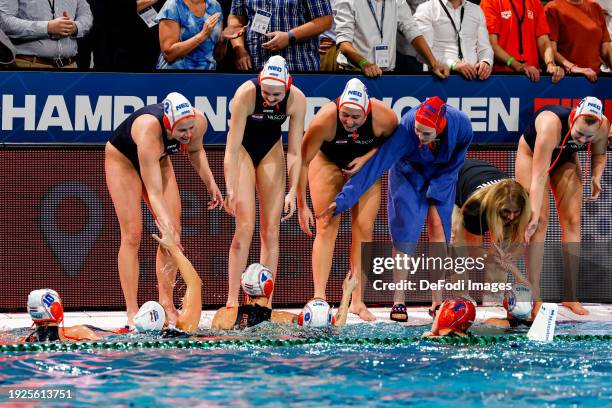 Team netherlands celebrating victory, Iris Wolves of the Netherlands, Lola Moolhuijzen of the Netherlands, Kitty Lynn Joustra of the Netherlands,...