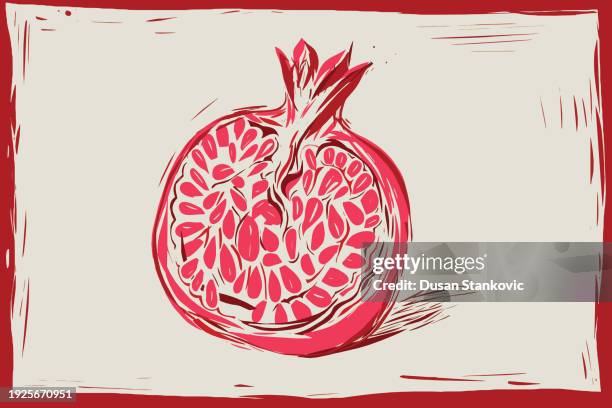 pomegranate - linocut stock illustrations