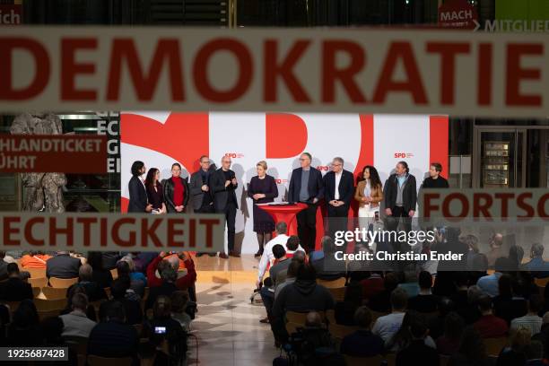 Co-Leaders of Berlin's Social Democratic Party , Franziska Giffey launches with other leading members of the German Social Democrats the SPD election...