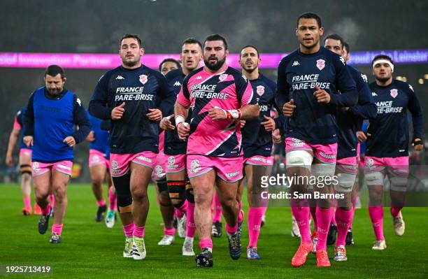 Dublin , Ireland - 13 January 2024; Stade Francais players return to the dressing room after warming up before the Investec Champions Cup Pool 4...