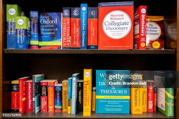 Merriam-Webster's educational material is displayed for sale at a Barnes & Noble store on January 11, 2024 in Austin, Texas. The Escambia county,...