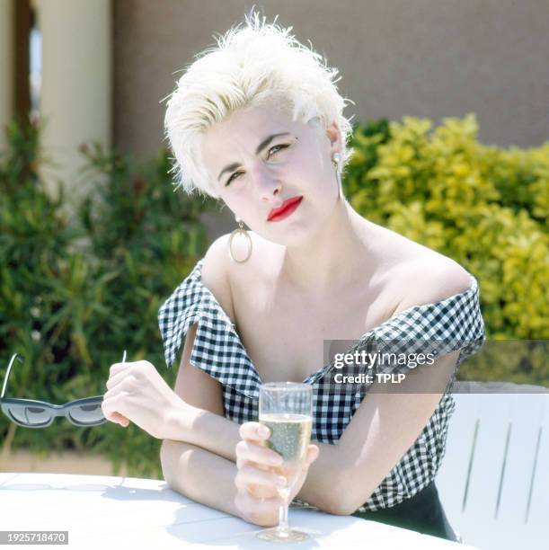 Portrait of American actress Sherilyn Fenn, Cannes, France, May 28, 1988. She was there to promote the film 'Two Moon Junction' .