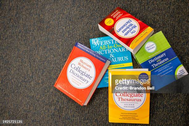 In this photo illustration, Merriam-Webster's educational material is displayed at a Barnes & Noble store on January 11, 2024 in Austin, Texas. The...