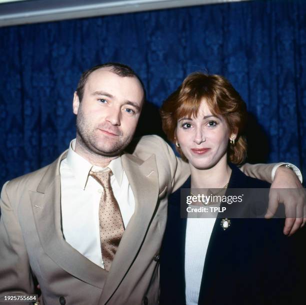 Portrait of couple, British Pop & Rock musician Phil Collins and American socialite Jill Collins , London, England, May 5, 1983.