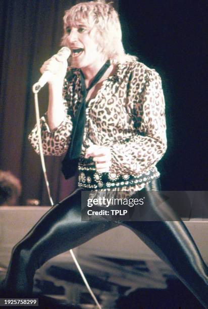 Photo of British Pop singer & Rock musician Rod Stewart performs onstage at the Olympia Grand Hall, London, England, December 28, 1978.