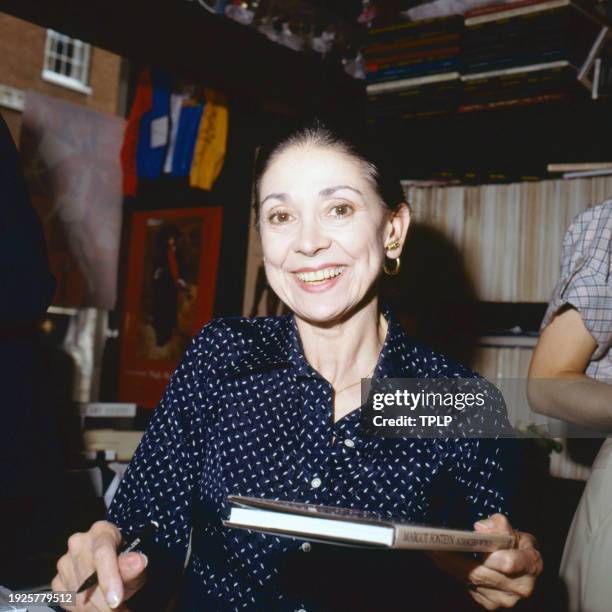 Photo of British ballet dancer Margot Fonteyn at a signing event for her book 'A Dancer's World', London, England, October 10, 1978.