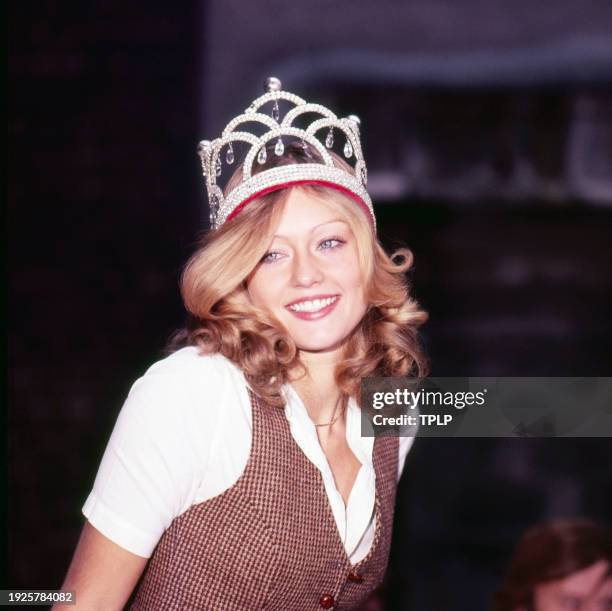 Portrait of Swedish beauty pageant contestant and Miss World 1977 Mary Stavin, London, England, November 18, 1977.