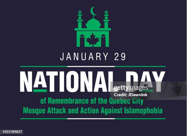 ilustraciones, imágenes clip art, dibujos animados e iconos de stock de día nacional de conmemoración del ataque a la mezquita de la ciudad de québec y mes de acción contra la islamofobia enero diseño de banner web horizontal - fiesta nacional