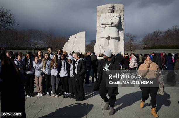 Visitors are seen at the Martin Luther King Jr. Memorial on Independence Ave. In Washington, DC, on January 14 ahead of Martin Luther King Jr. Day....