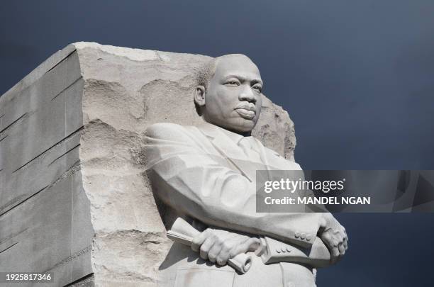 The "Stone of Hope sculpture is seen at the Martin Luther King, Jr. Memorial a day ahead of Martin Luther King Jr. Day in Washington, DC on January...