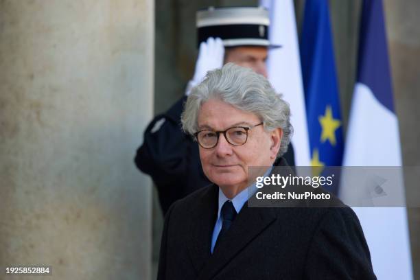 European Union Industry Commissioner Thierry Breton is arriving at the French Presidential Elysee Palace for a lunch following the national tribute...