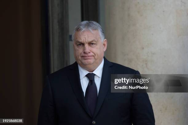 Hungarian Prime Minister Viktor Orban is arriving at the French Presidential Elysee Palace for a lunch following the national tribute ceremony for...