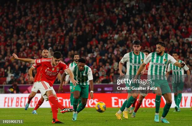 Antonio Silva of SL Benfica scores goal during the Liga Portugal Betclic match between SL Benfica and Rio Ave FC at Estadio da Luz on January 14,...