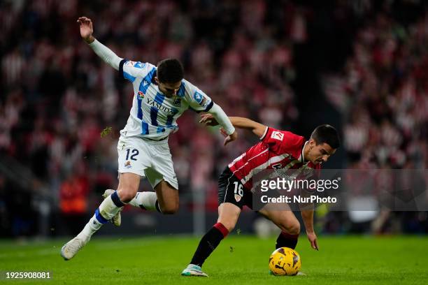Arsen Zakharyan attacking midfield of Real Sociedad and Russia and Iñigo Ruiz de Galarreta Central Midfield of Athletic Club and Spain compete for...
