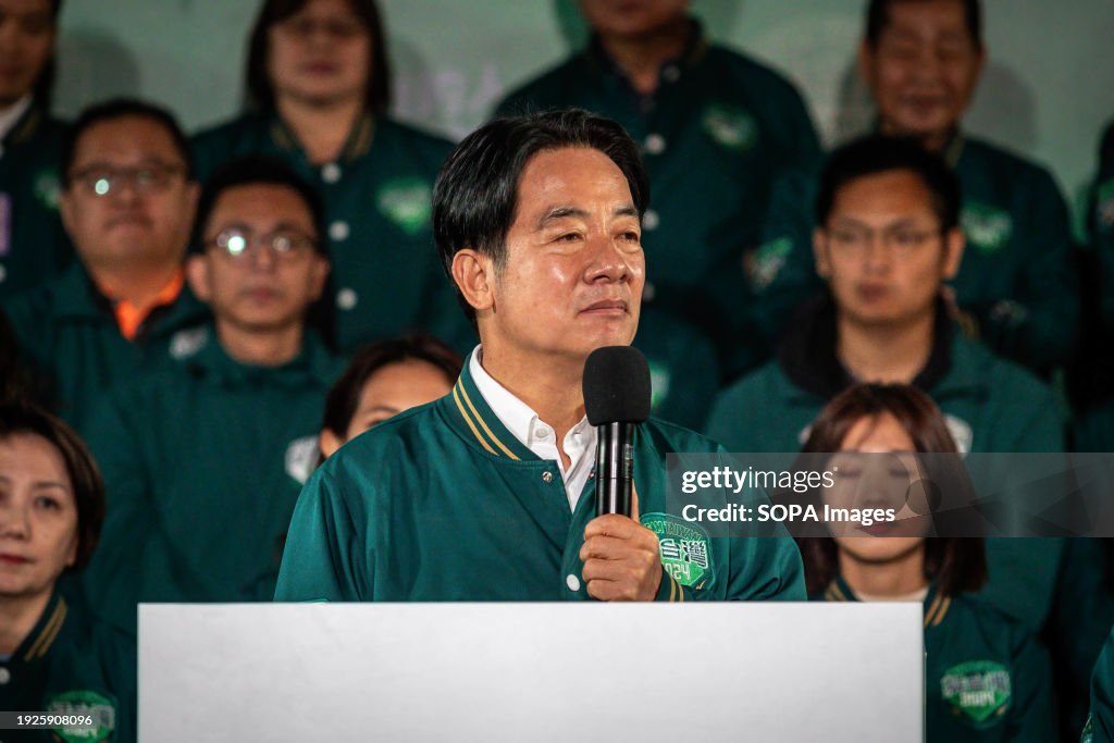 Newly presidentelect Lai Chingte delivers a speech to thank his TPP