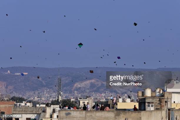 Kites are flying in the sky during the Makar Sankranti festival in Jaipur, Rajasthan, India, on January 14, 2024.