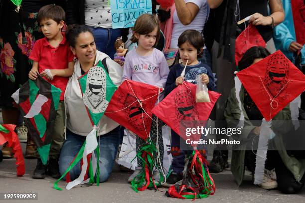 Members of the Palestinian community and various social and political organizations are gathering in the Zocalo of Mexico City in solidarity with the...