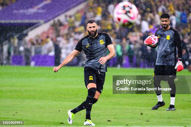 Karim Benzema of Al Ittihad warming up during the 1st Round of FIFA Club World Cup Saudi Arabia match between Al Ittihad FC and Auckland City FC at...