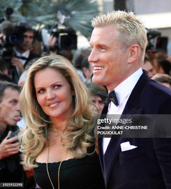 Swedish actor Dolph Lundgren and his wife Anette Qviberg pose 24 May 2007 upon arriving at the Festival Palace in Cannes, southern France, for the...