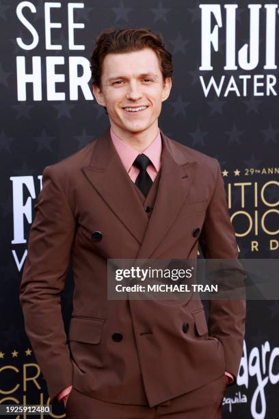 English actor Tom Holland arrives for the 29th Annual Critics Choice Awards at the Barker Hangar in Santa Monica, California on January 14, 2024.