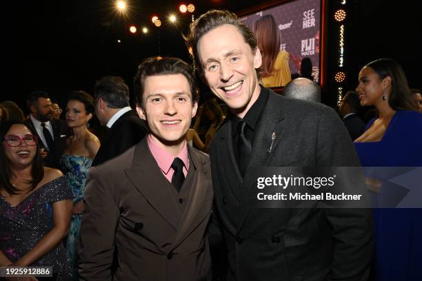 Tom Holland and Tom Hiddleston at The 29th Critics' Choice Awards held at The Barker Hangar on January 14, 2024 in Santa Monica, California.